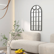 Arched Wall Mirror 110 x 62 cm for Bedroom or Bathroom with Window Style Frame Grey