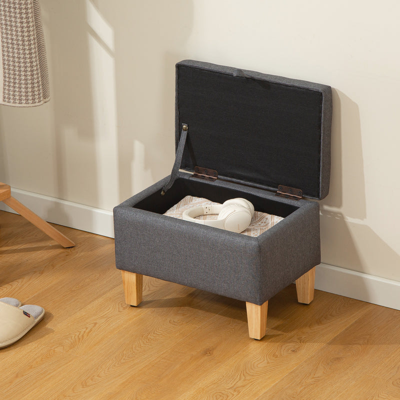 Linen Storage Ottoman with Padded Seat and Wooden Legs Ideal for Bed End or Hallway Charcoal Grey