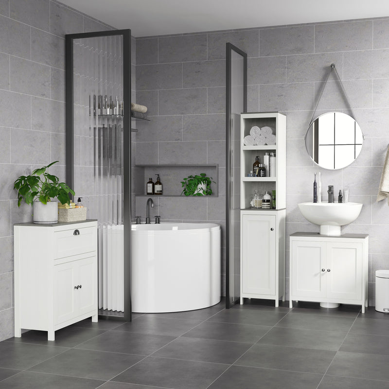 Antique White Bathroom Furniture Set with Adjustable Shelves and Storage Cabinets by Kleankin