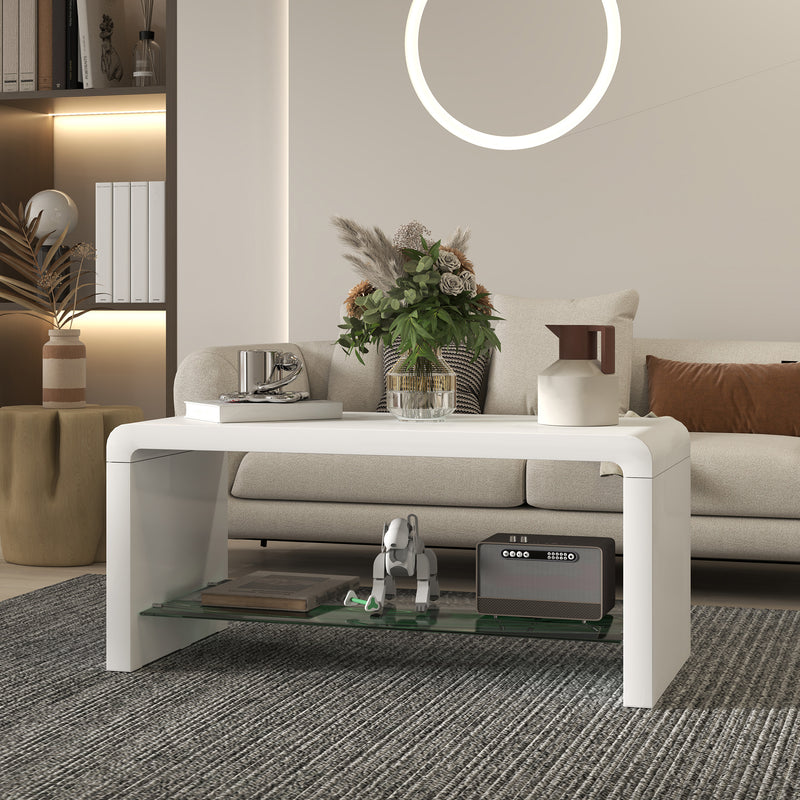 Curved White High Gloss Coffee Table Modern Design by HOMCOM