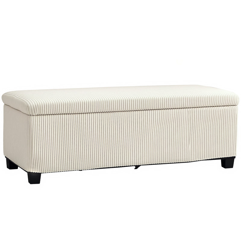 Beige Corduroy Storage Ottoman Bench with Removable Lid and Legs 112cm by HOMCOM