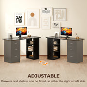 Computer Desk with Storage Shelves and Drawers for Home Office or Study Black AOSOM
