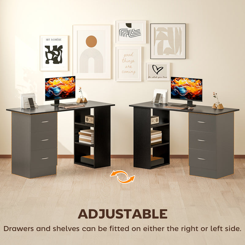 Computer Desk with Storage Shelves and Drawers for Home Office or Study Black AOSOM