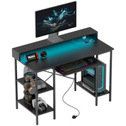 Reversible Computer Desk with LED Lights and Power Outlets 120 cm Gaming Desk with Storage by HOMCOM