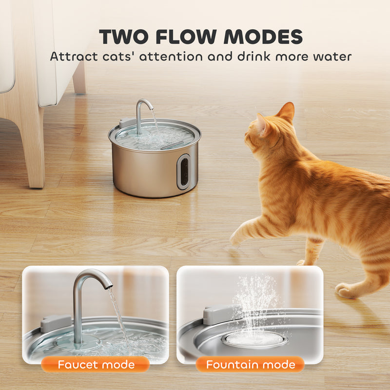 2.5L Stainless Steel Cat Water Fountain with Silent Pump and Water Level Window