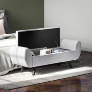 Light Grey Upholstered Storage Ottoman Bench with Armrest and Wooden Legs by HOMCOM