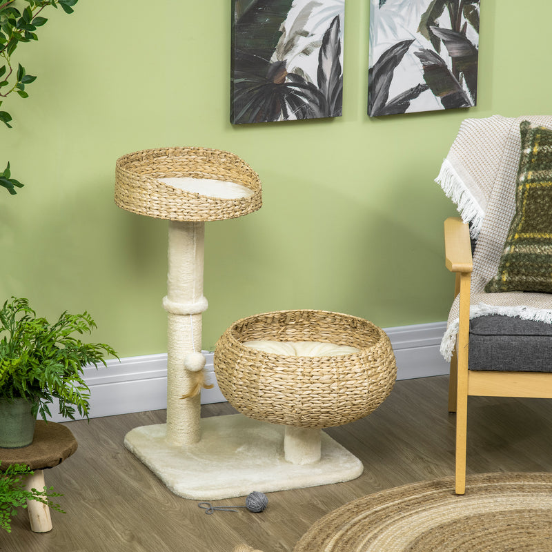 Cat Tree Tower with Sisal Scratching Post and Two Plush Beds for Kittens 72cm Grey AOSOM