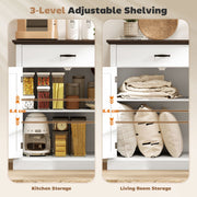 White Farmhouse Sideboard with Barn Doors and Thick Wooden Top for Kitchen Storage