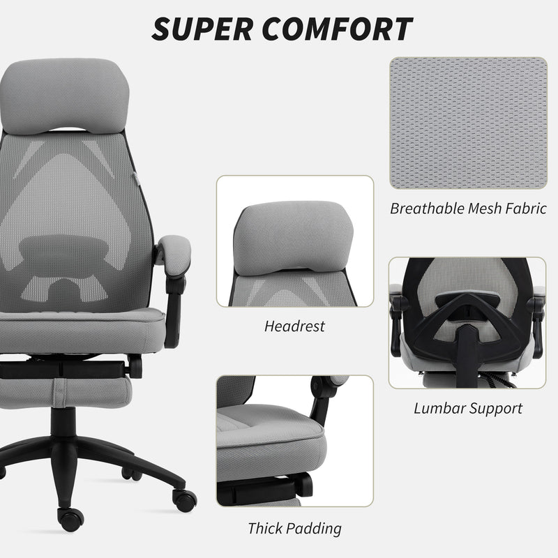 Dark Grey High Back Swivel Office Chair with Footrest and Adjustable Headrest by Vinsetto