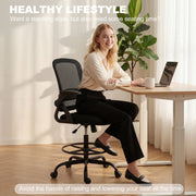 Adjustable Draughtsman Chair with Mesh Back and Flip-Up Arms for Home Office Black AOSOM