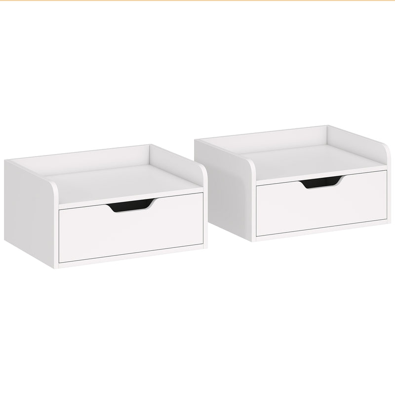 Floating Bedside Tables Set of 2 with Drawer and Shelf Space Saving Storage White AOSOM