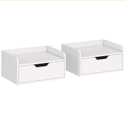 Floating Bedside Tables Set of 2 with Drawer and Shelf Space Saving Storage White AOSOM