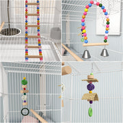 Tall Bird Cage with Stand and Toys for Canaries and Finches Ideal for Indoor Use, White