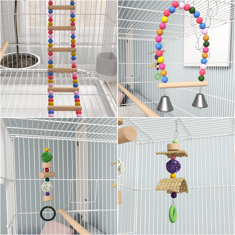 Tall Bird Cage with Stand and Toys for Canaries and Finches Ideal for Indoor Use, White