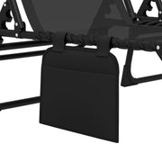 Black Folding Sun Lounger Set of 2 with Adjustable Backrest and Side Pocket for Garden