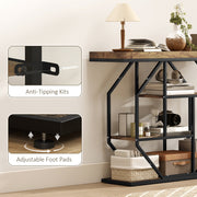 4 Tier Industrial Console Table With Storage Shelves For Hallway Or Living Room Rustic Brown AOSOM