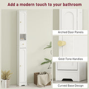 Tall Bathroom Storage Cabinet with Arched Doors for Towels and Toiletries, White