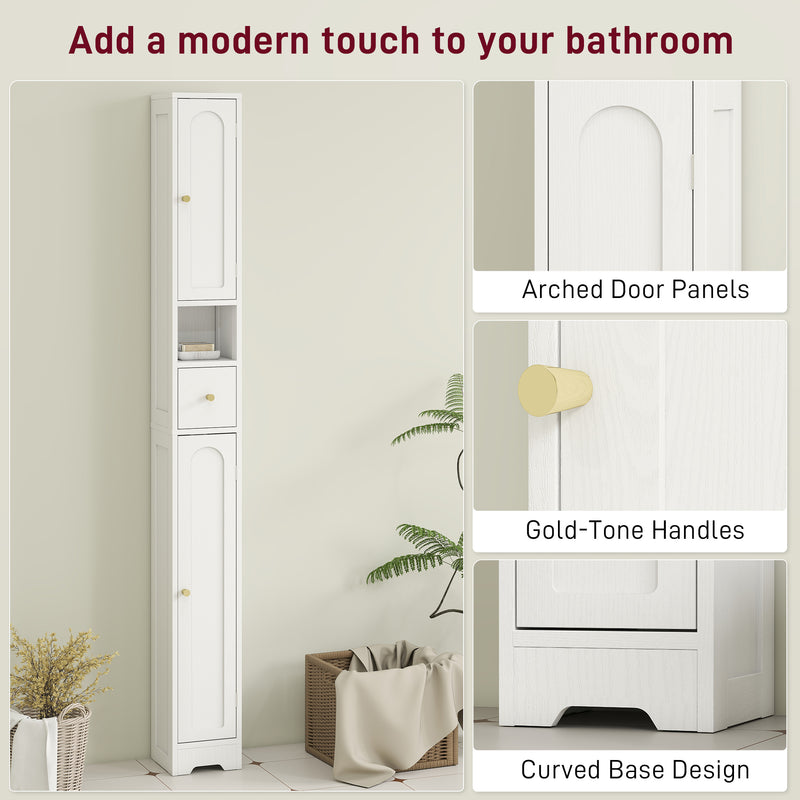 Tall Bathroom Storage Cabinet with Arched Doors for Towels and Toiletries, White