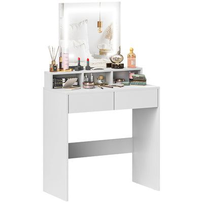 White Dressing Table with LED Mirror and Storage Drawers for Makeup and Bedroom by HOMCOM