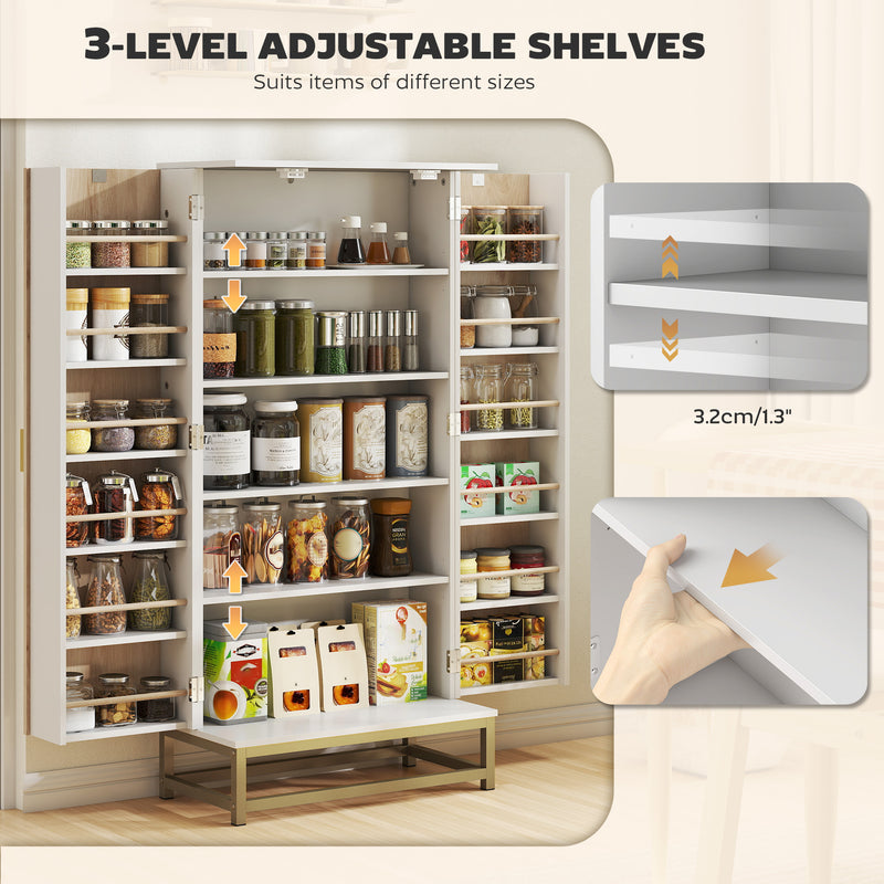 Kitchen Pantry Cupboard with Adjustable Shelves for Easy Organisation White and Wood AOSOM