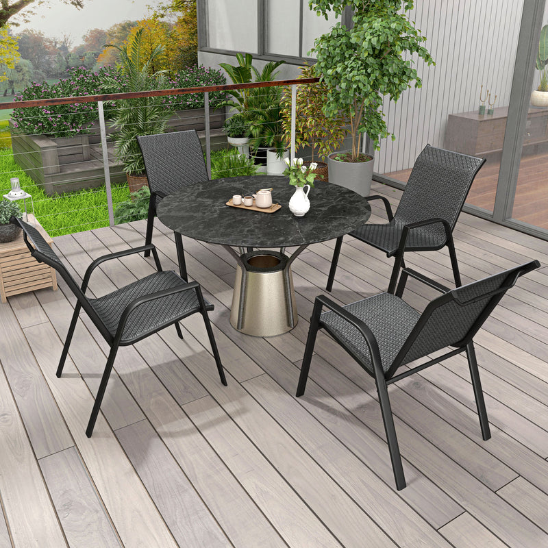 Grey Set of 4 Stackable Rattan Garden Chairs for Easy Storage