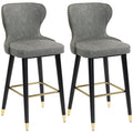 Set of 2 PU Leather Bar Stools with Backrest and Footrest for Kitchen or Breakfast Bar Grey