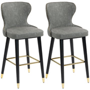 Set of 2 PU Leather Bar Stools with Backrest and Footrest for Kitchen or Breakfast Bar Grey