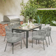 Grey 6 Seater Rattan Garden Dining Set with Rectangular Acacia Table and Cushions by Outsunny