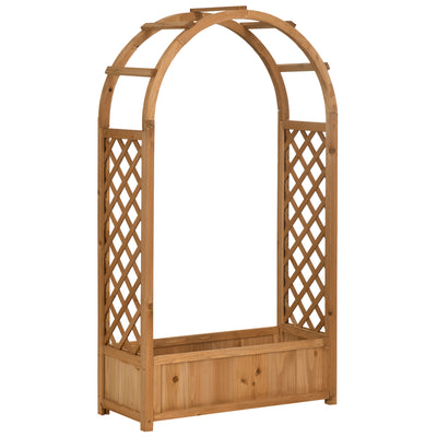 Raised Garden Bed with Trellis for Climbing Plants and Herbs Freestanding Planter Brown Outsunny