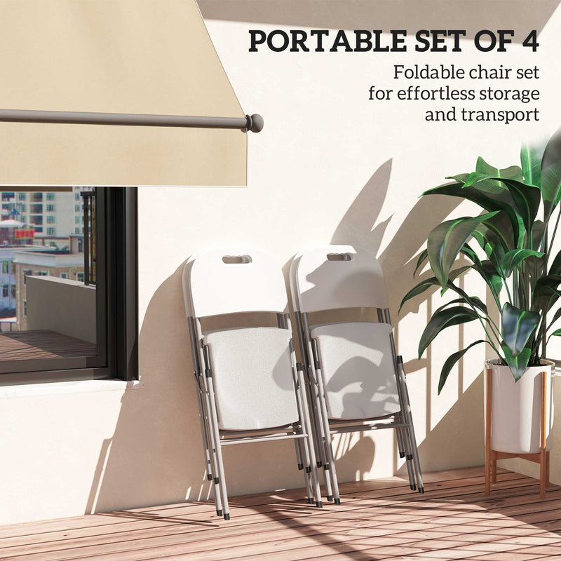 Set of Four Foldable Outdoor Chairs in White Lightweight and Compact by Outsunny