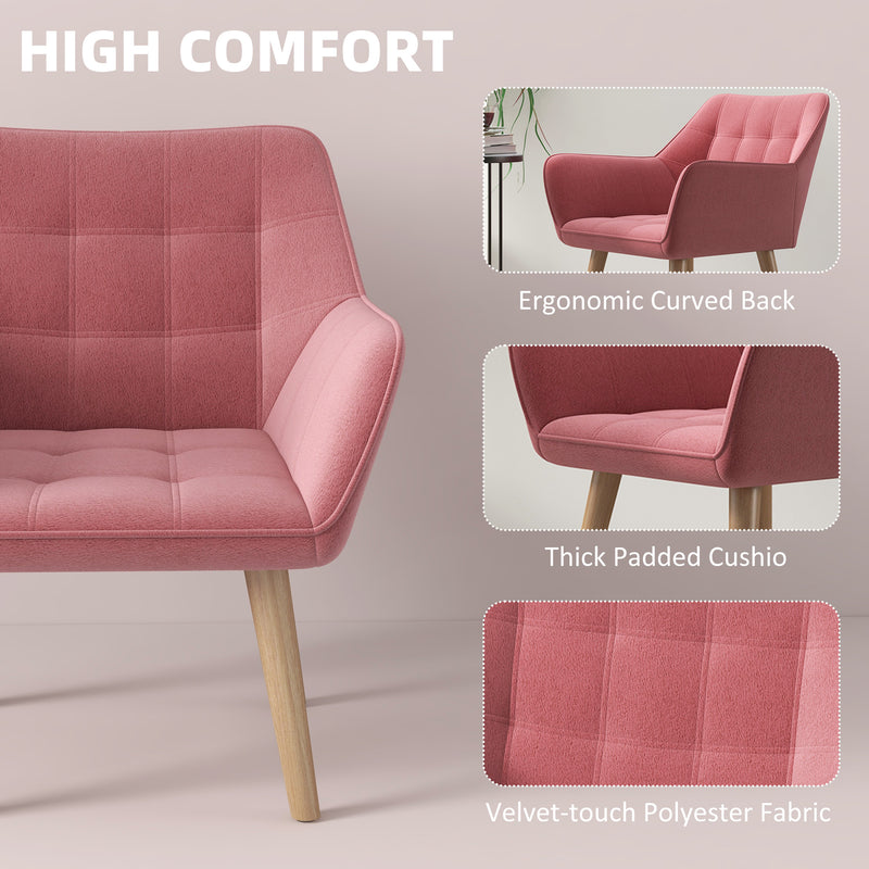 Set of 2 Armchairs with Slanted Back and Padded Seat for Living Room Comfort Pink