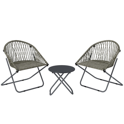 Folding Garden Bistro Set for 2 with Table and Chairs Ready Assembled Grey Rattan Outsunny