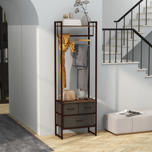 Compact Clothes Rail With Storage Drawers and Top Shelf For Bedrooms, White