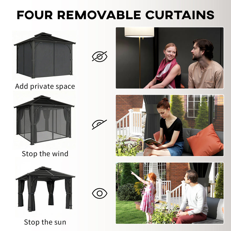 2.5 x 2.5m Garden Gazebo with Polycarbonate Roof and Curtains for Year Round Shelter Dark Grey