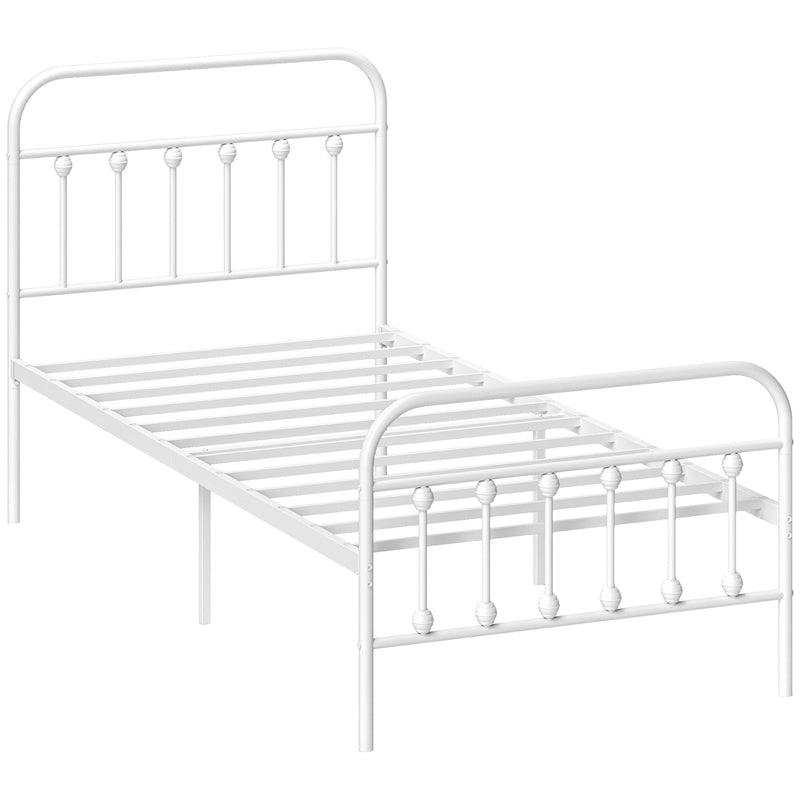 White Single Metal Bed Frame Minimalist Design Strong and Durable by HOMCOM