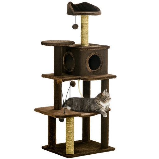 Modern Cat Tree Tower with Scratching Posts and Hammock for Indoor Cats 136cm Brown