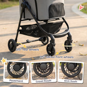 3-in-1 Pet Stroller for Small Dogs or Cats with Foldable Frame and Washable Cushion Grey Black Pawhut