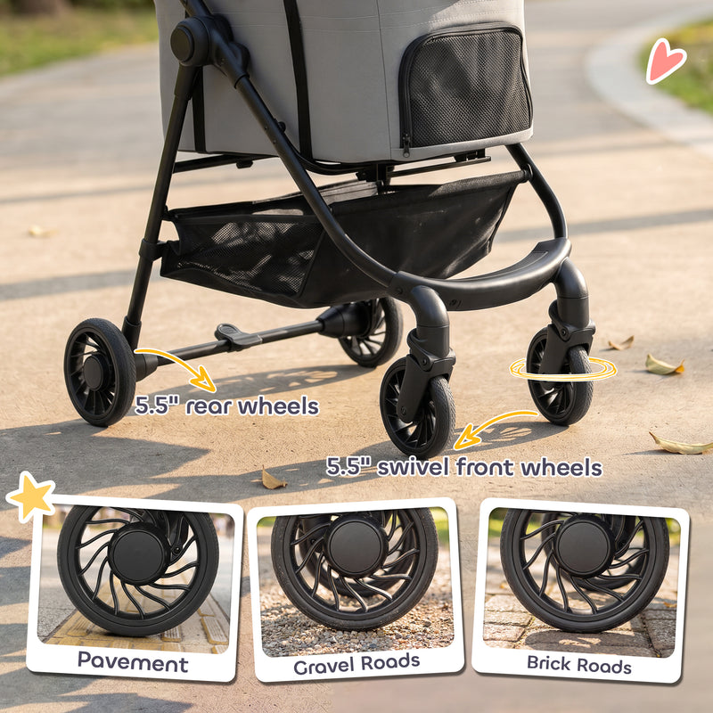 3-in-1 Pet Stroller for Small Dogs or Cats with Foldable Frame and Washable Cushion Grey Black Pawhut