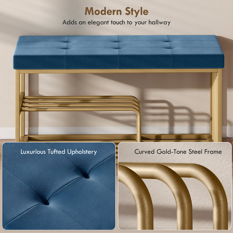 Shoe Storage Bench with Padded Seat for Hallway or Bedroom Organisation Dark Blue AOSOM