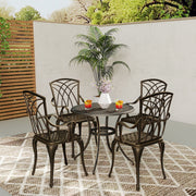 5 Seater Cast Aluminium Garden Dining Set With Round Table and Parasol Hole by Outsunny