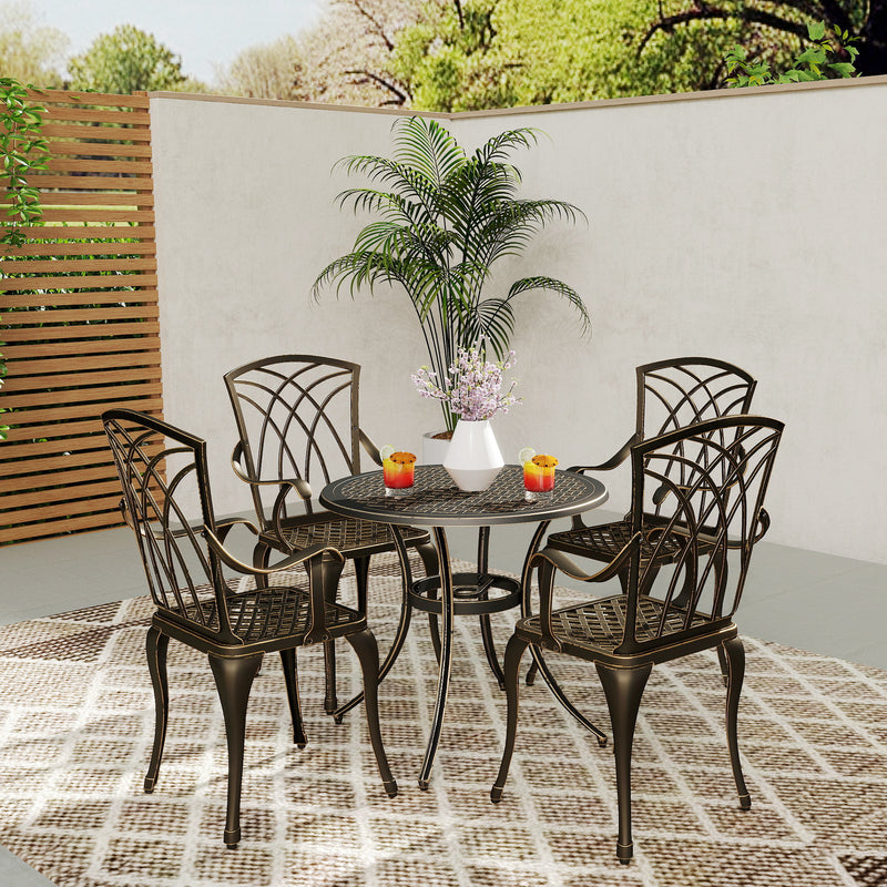 5 Seater Cast Aluminium Garden Dining Set With Round Table and Parasol Hole by Outsunny