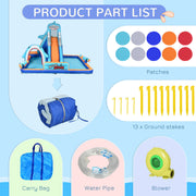 6 in 1 Inflatable Water Park with Slide Pool Trampoline and Blower for Kids Ages 3-8 Years, Blue Outsunny