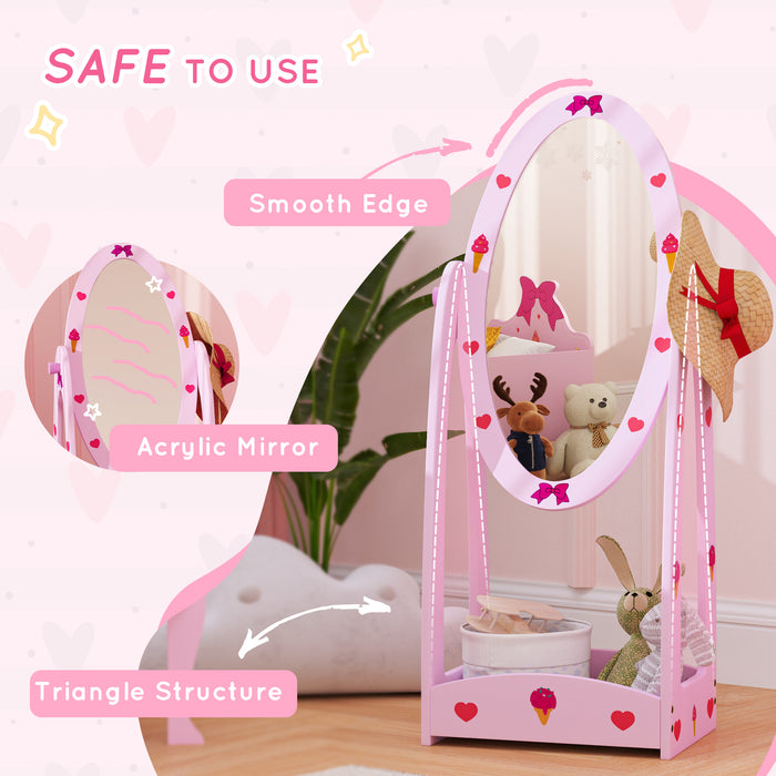 Kids Full Length Rotating Mirror with Storage Shelf Hot Pink by AIYAPLAY