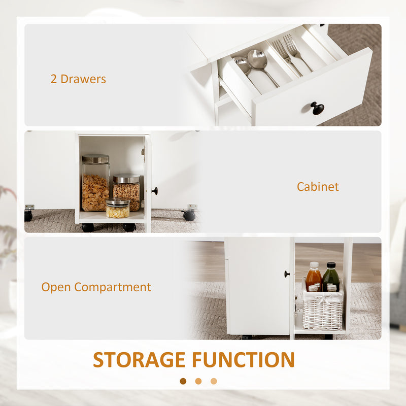 Extendable Drop Leaf Dining Table With Storage Shelves For 6 People, White