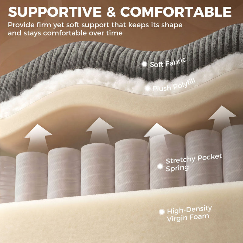 Three Seater Sofa for Spacious Family Lounging with Deep Cushions and Corduroy Fabric