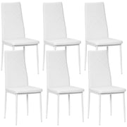 Set of 6 White Faux Leather Dining Chairs With Cushioned Seats For Modern Kitchens
