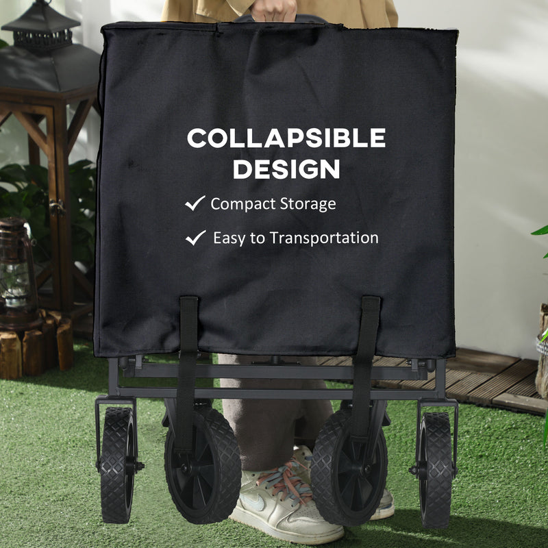 Black Folding Festival Trolley Cart With Steel Frame Wheels and Handle for Easy Storage