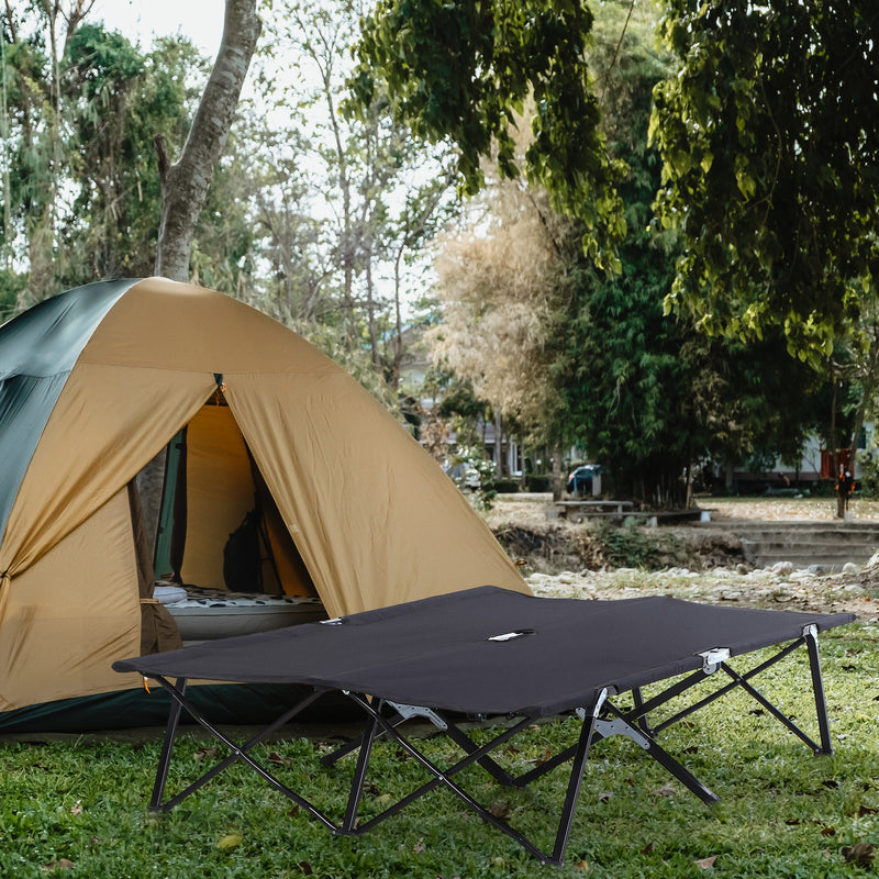 Double Folding Camping Bed for Two with Steel Frame and Carry Bag Black