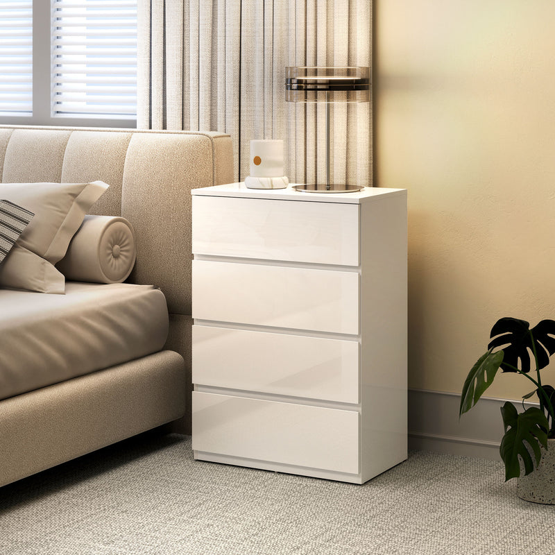 Modern 4 Drawer Bedroom Chest of Drawers With High Gloss Finish For Storage, White AOSOM