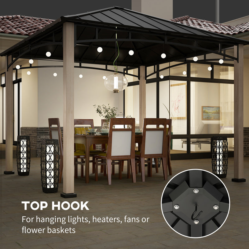 Black 3 x 3 m Metal Roof Gazebo with Wood Effect Finish by Outsunny